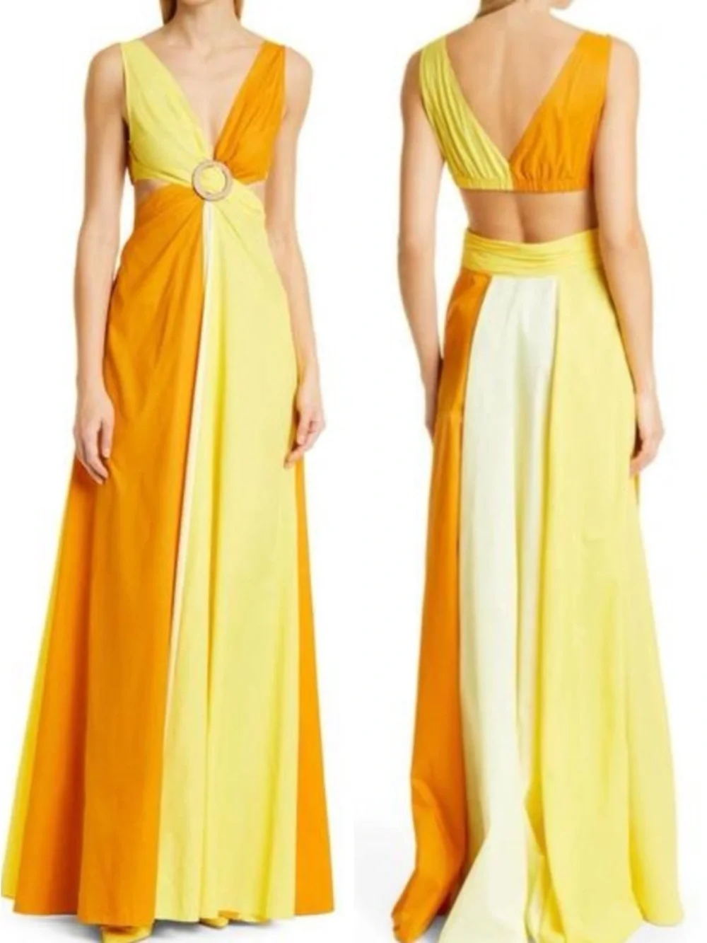 NWT NEW STAUD Passage Colorblock Maxi Dress Sun Bleached Wallflower Ring Cutout - Picture 2 of 9